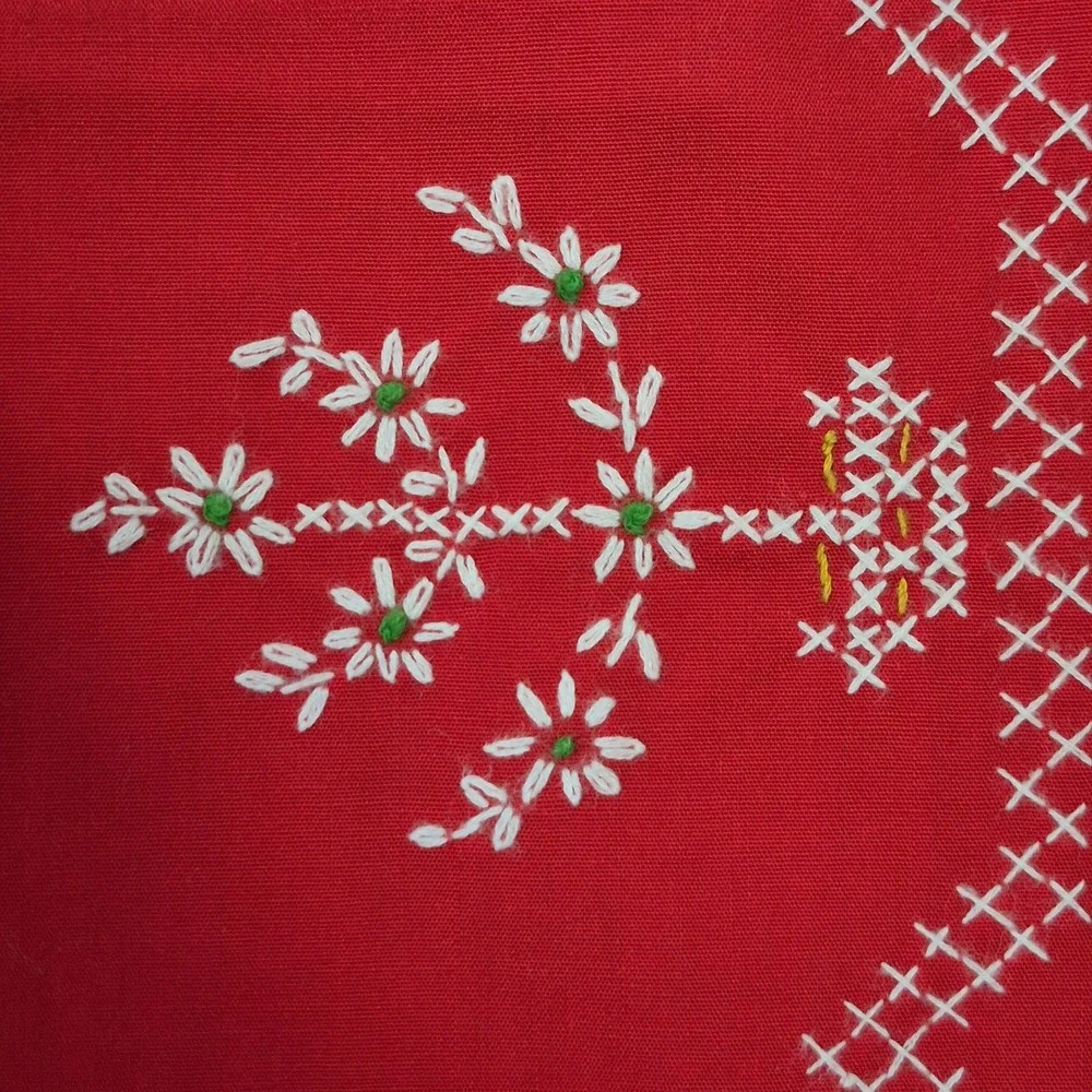 Vintage Christmas Red Cross Stitch Apron and Table Runner Set